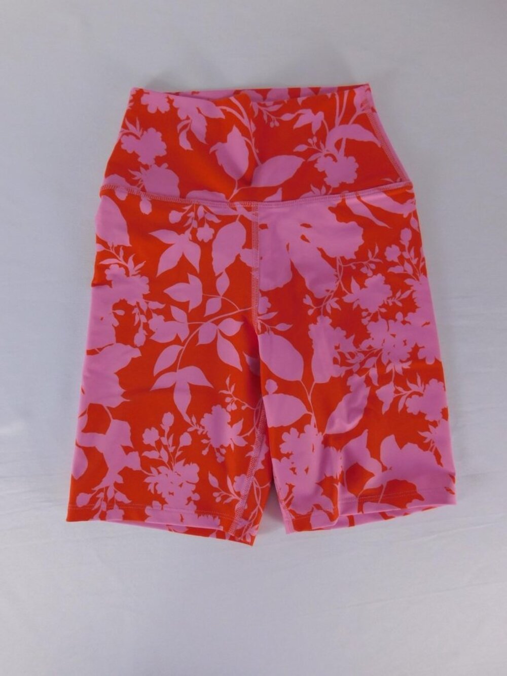Sage Collective Biker Shorts Womens XS Orange Pink Floral High Rise Yoga Gym